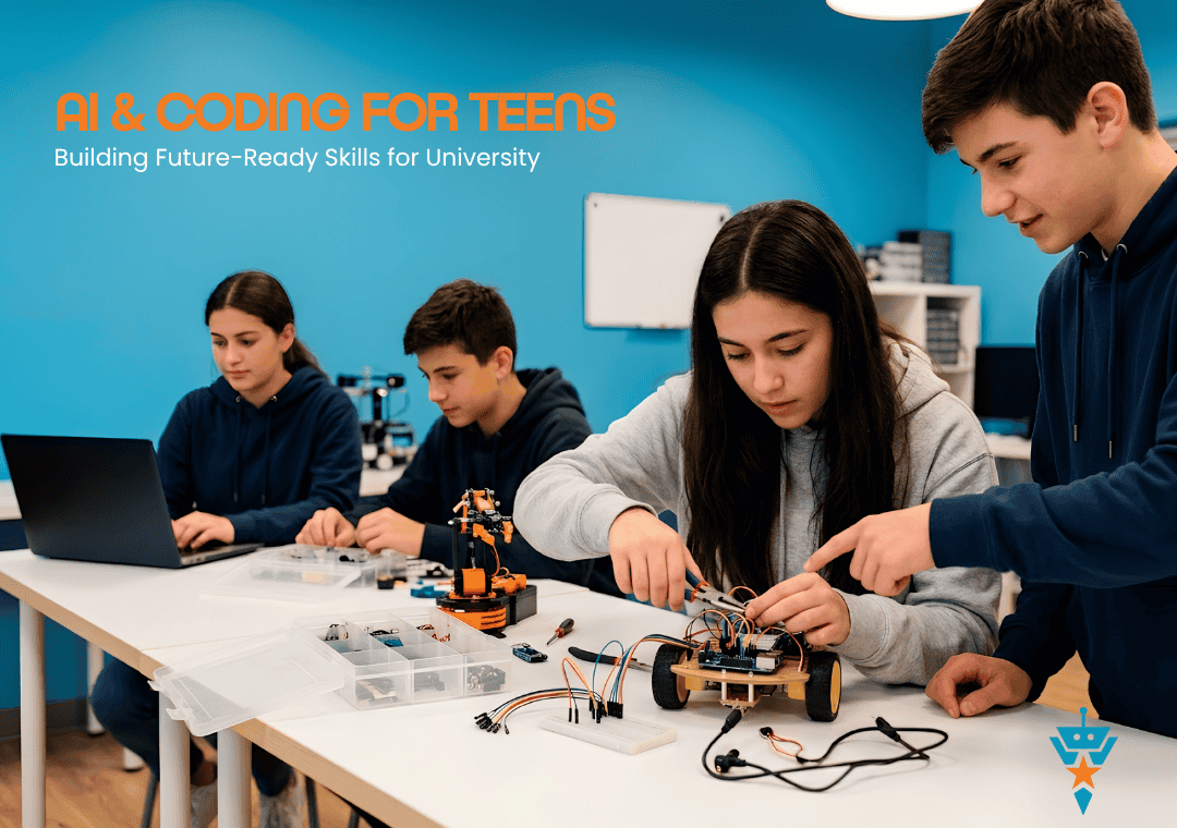 Teenager coding an AI project and wiring an Arduino microcontroller at RoboStars Lebanon